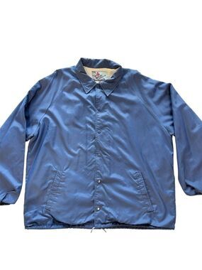 VTG Weather Breaker Blue Coaches Jacket XL Nylon Snap Front Windbreaker 80s 90s
